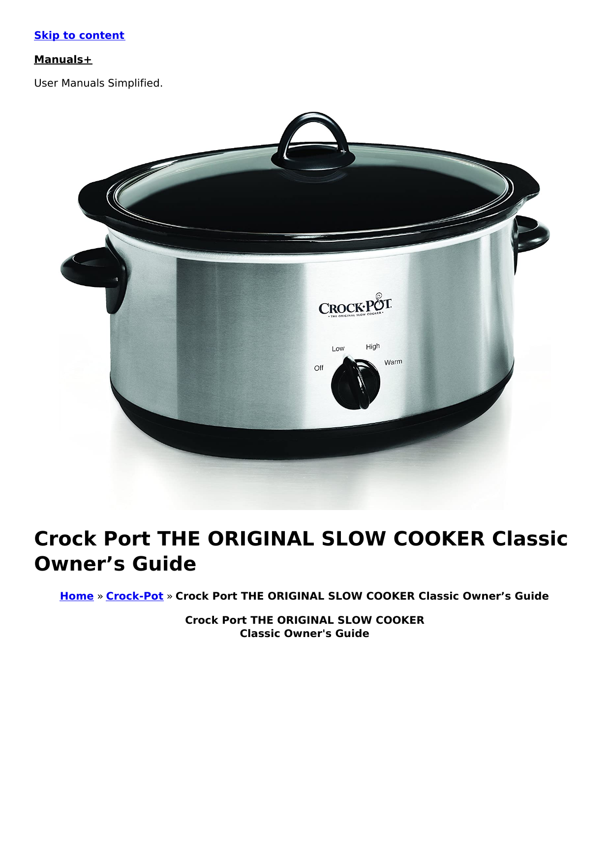 original crock pot instructions