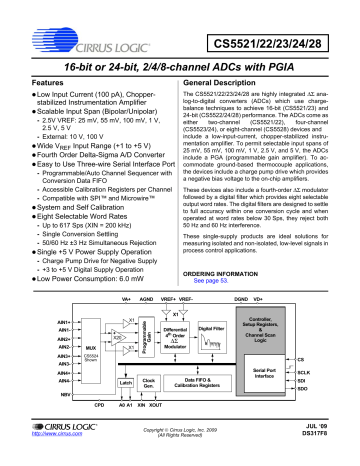 Cirrus Logic Cs5521 22 23 24 28 2 4 Or 8 Channel 16 24 Bit Buffered Delta Sigma Multirange A D Converters Datasheet Manualzz