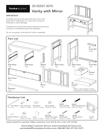 Home Styles 5507-70 Bungalow Brown Vanity Assembly Instructions