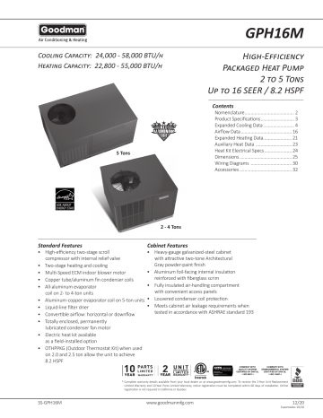 GOODMAN GPH16M Packaged Unit Specification | Manualzz