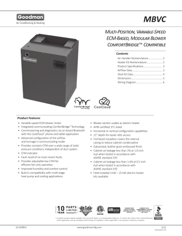 Goodman MBVC Series Spec Sheet | Manualzz