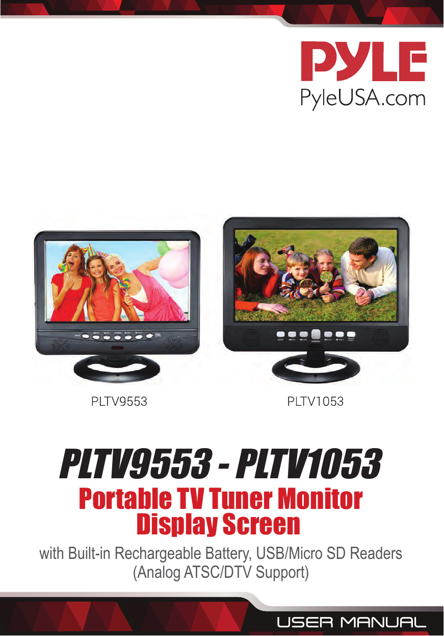 9” Portable TV Tuner Monitor Display Screen with Built-in Rechargeable Battery 