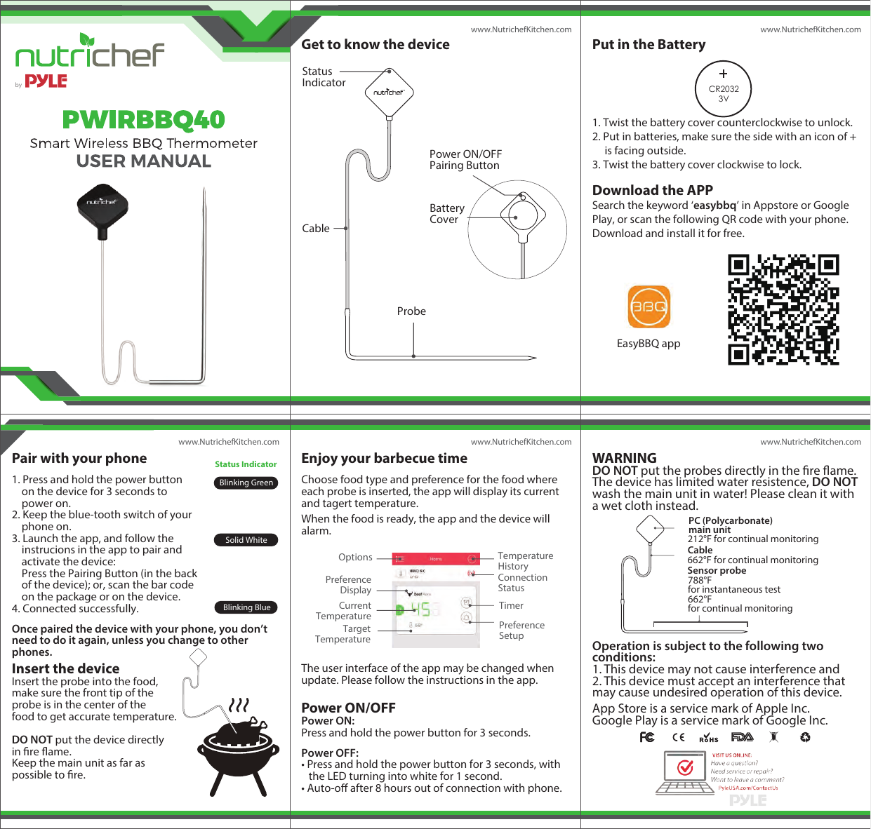 NutriChef PWIRBBQ90 - BBQ Thermometer - Kitchen & Outdoor Wireless Grill  Thermometer with Smartphone App Monitoring