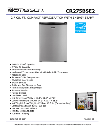 Emerson Cr275bse2 Specification Manualzz