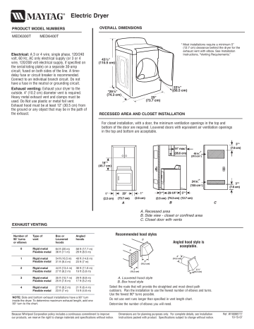 Maytag MED6400T Product Dimensions | Manualzz