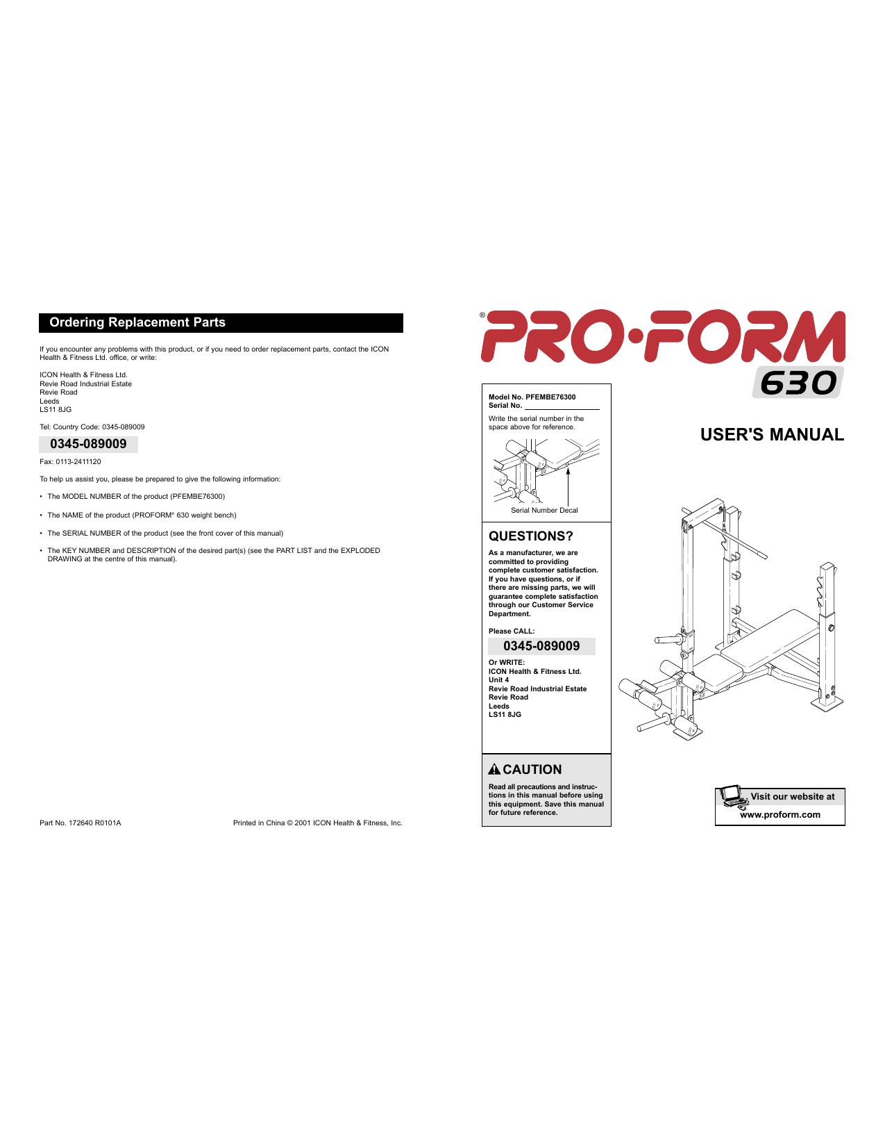 Pro Form 630 User Manual Manualzz