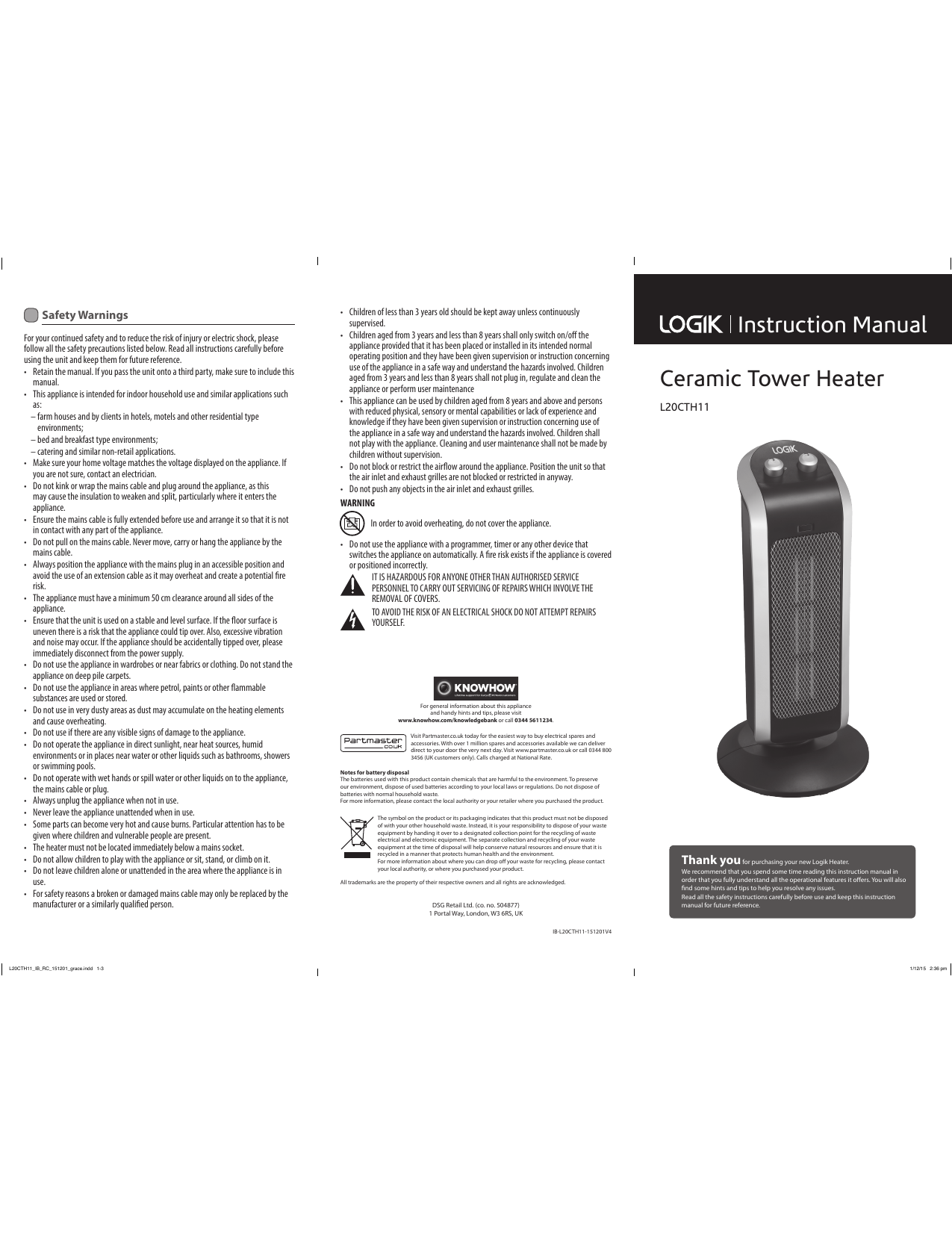 Logik L20CTH11 Instruction Manual 
