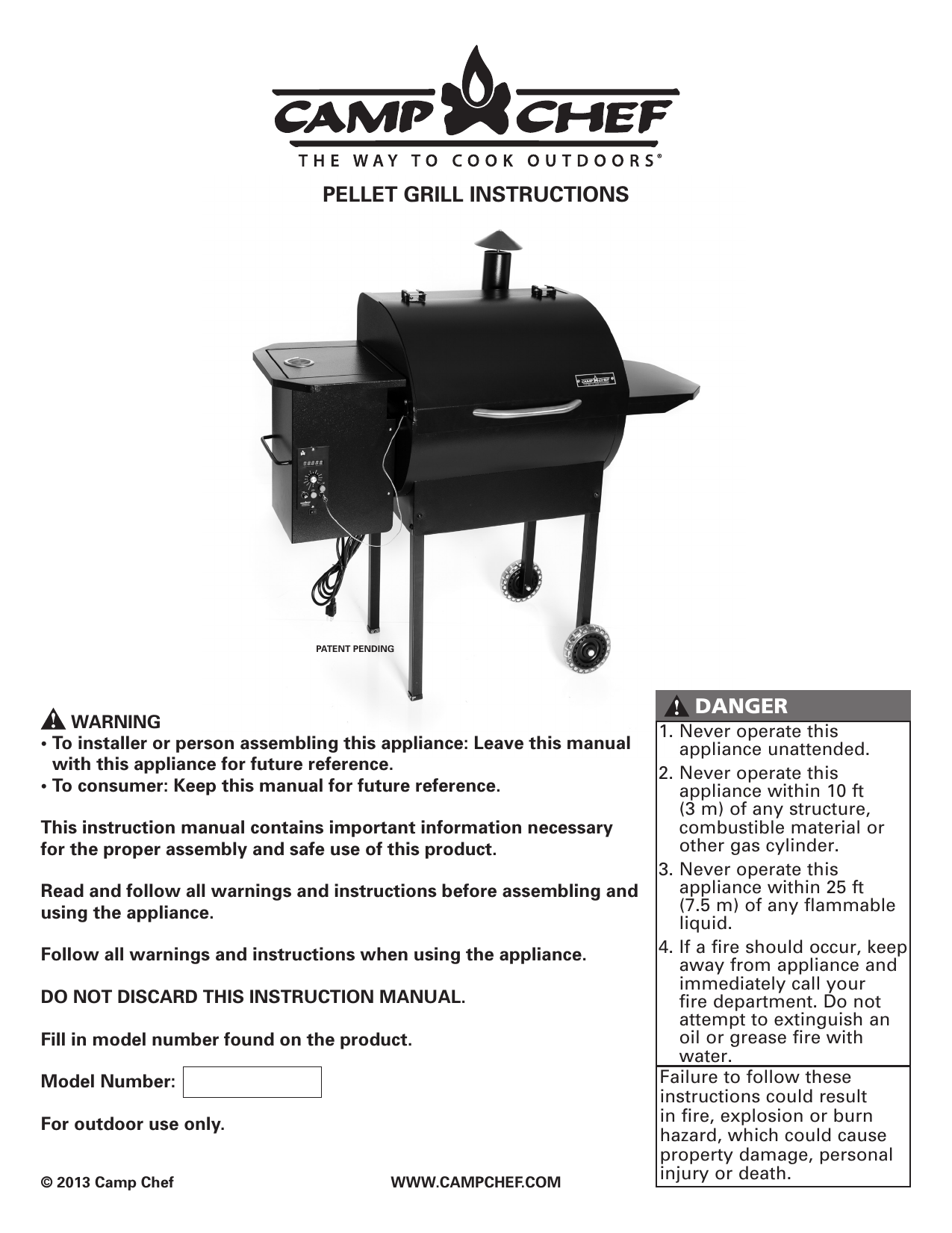 Camp Chef PELLET GRILL Instructions Manual Manualzz