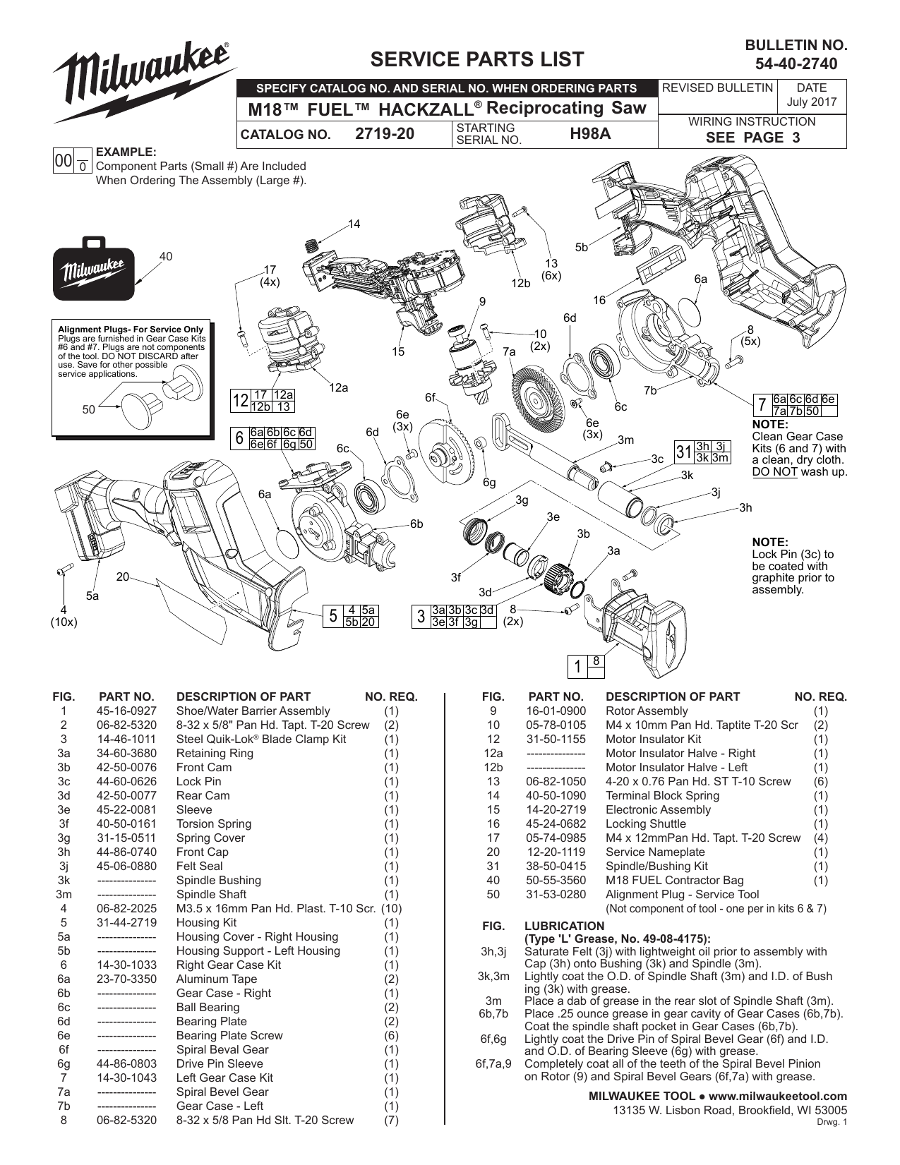 Milwaukee M18 FUEL HACKZALL Service Parts List Manualzz