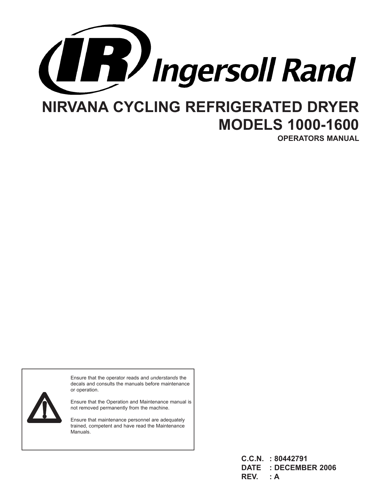 Ingersoll Rand 1000 1100 10 1300 1400 1500 1600 Operator S Manual Manualzz