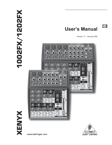 Behringer XENYX 1002FX, XENYX 1202FX User Manual | Manualzz