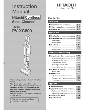 Hitachi PV-XC500 Instruction Manual | Manualzz