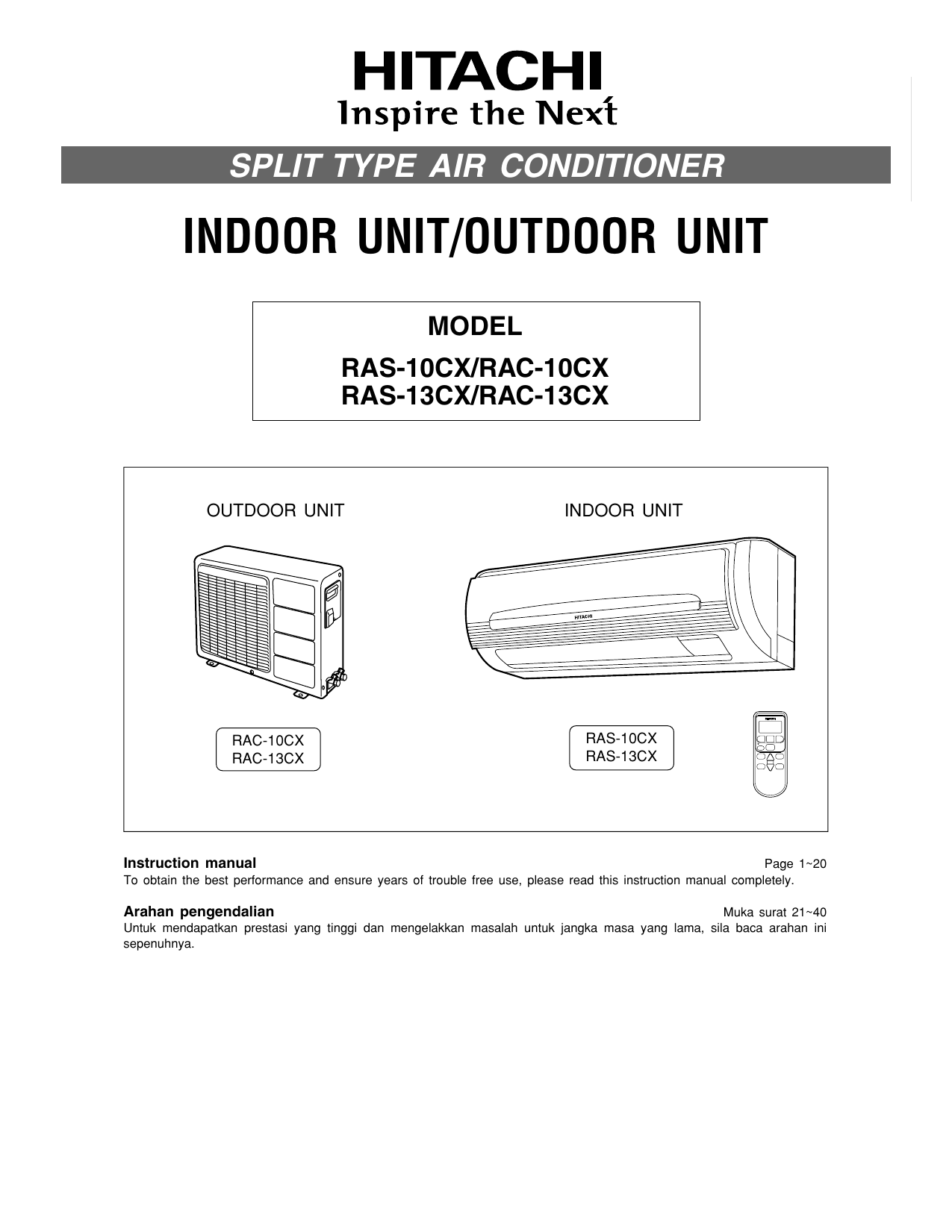 Hitachi Rac 10cx Rac 13cx Ras 10cx Ras 13cx Instruction Manual Manualzz