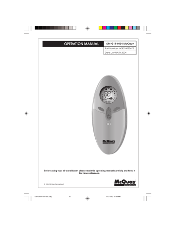 McQuay OM-G11-0104, G11 Инструкция по эксплуатации | Manualzz