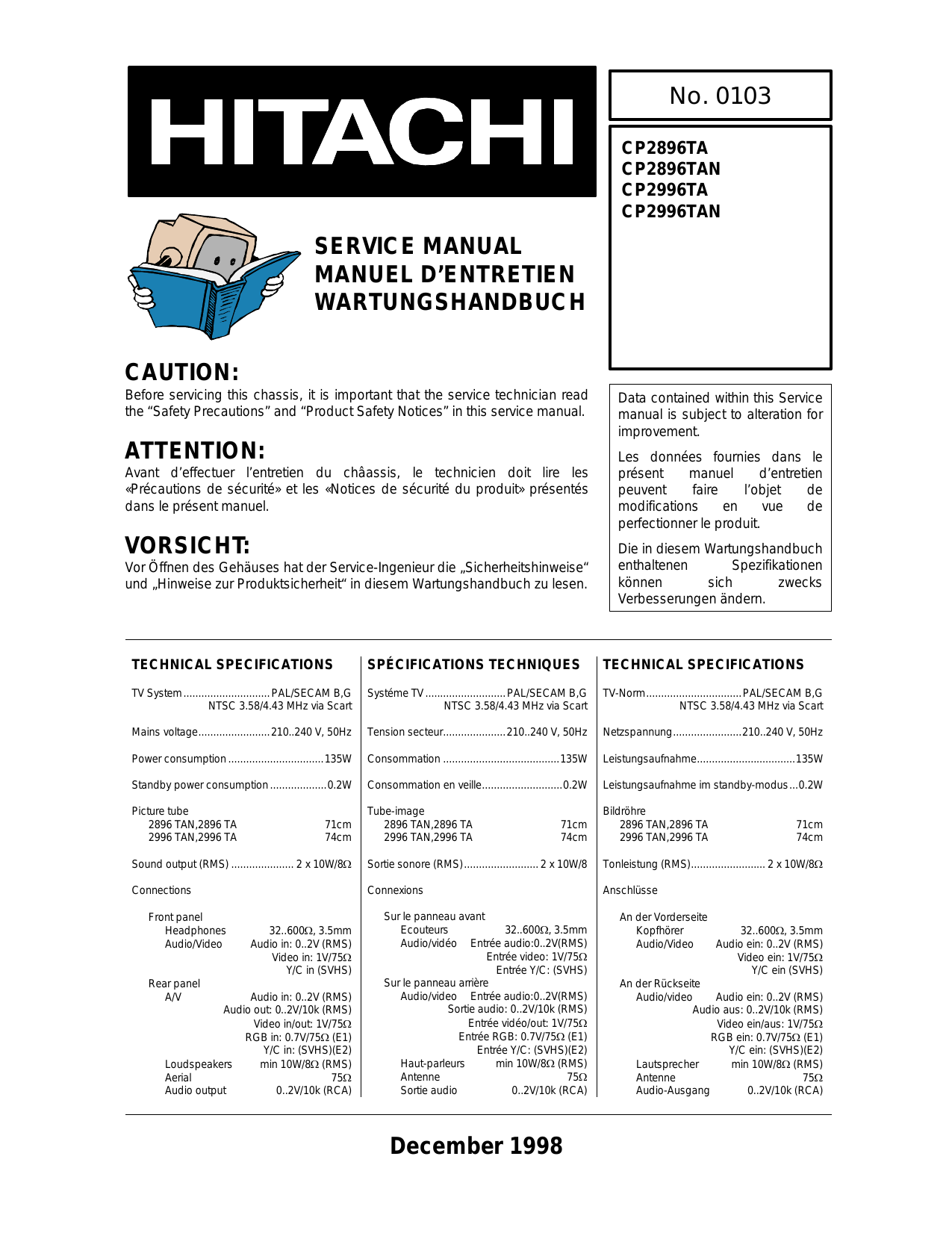 Hitachi CP2896TA CP2896TAN CP2996TA CP2996TAN Service Manual