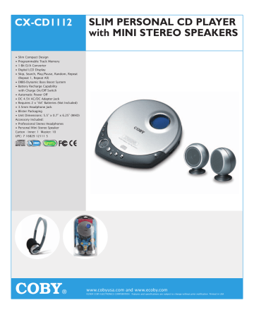Coby COBY CX-CD1112 Specification Sheet | Manualzz