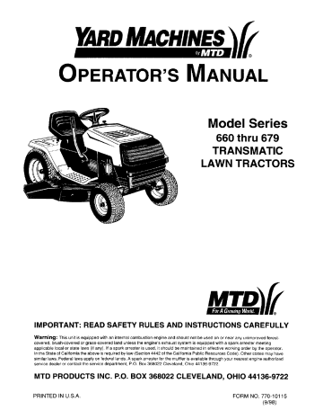 MTD 660 Series Operator's Manual | Manualzz