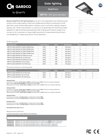 Gardco SolarForm Off-Grid Luminaire (BRP710) Specifications | Manualzz