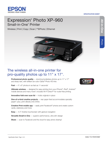 Epson XP-960 Specification Sheet | Manualzz