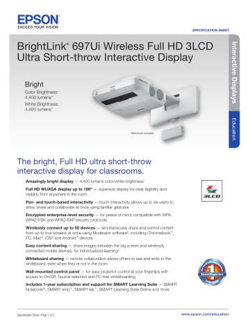 Epson BrightLink 697Ui Specification Sheet | Manualzz