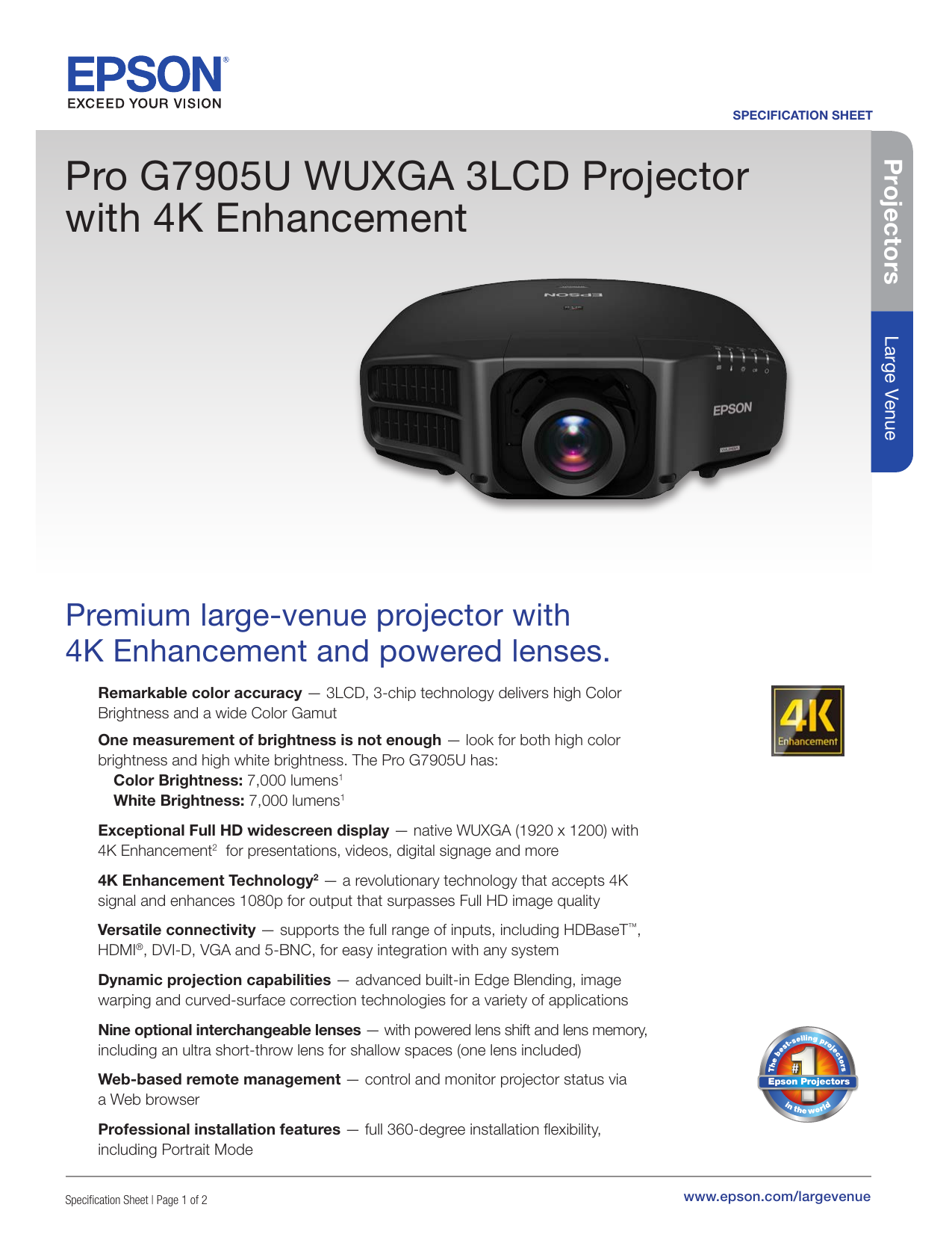 Epson Pro G7905U Specification | Manualzz