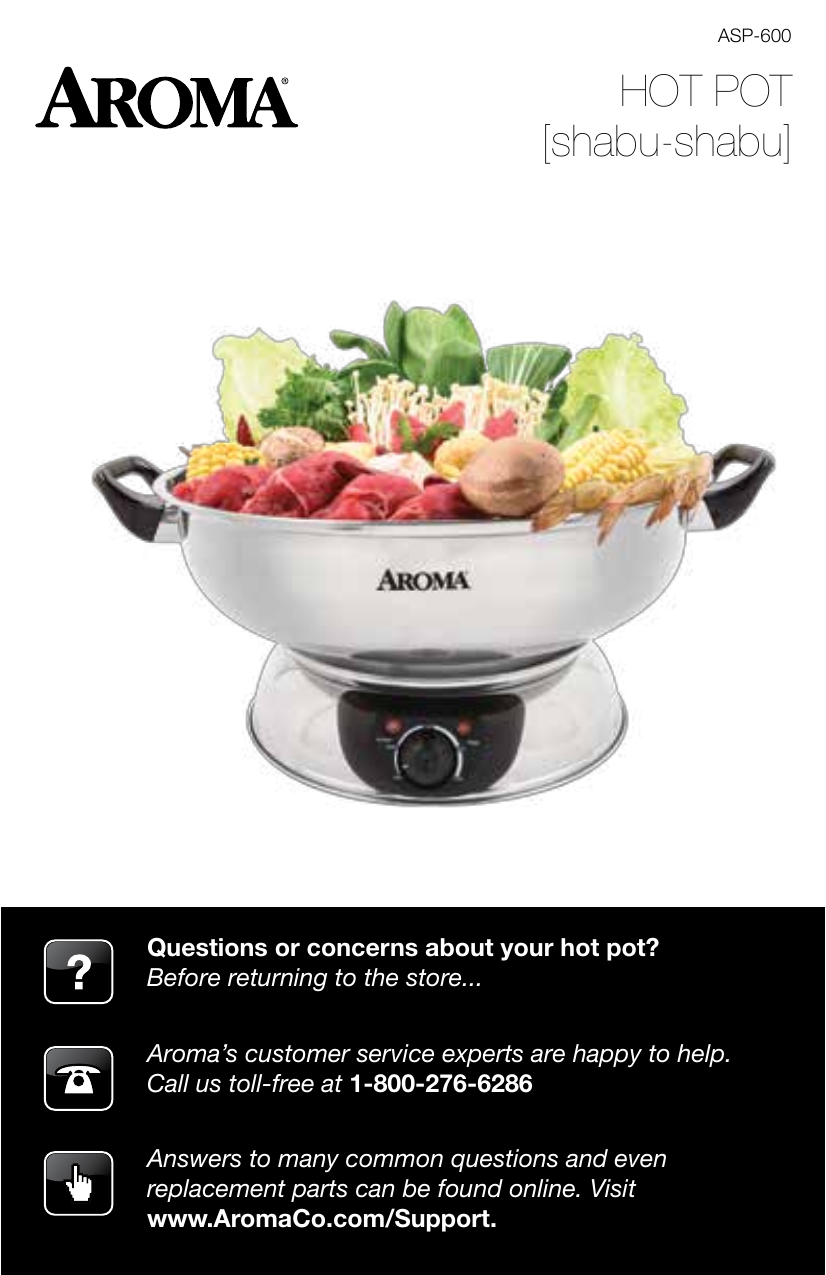 AROMA 4-Qt Electric Shabu Pot ASP-600 (2 Year Manufacturer Warranty)