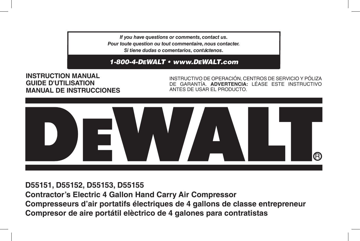 DeWALT D55153 Compressor Instruction Manual | Manualzz