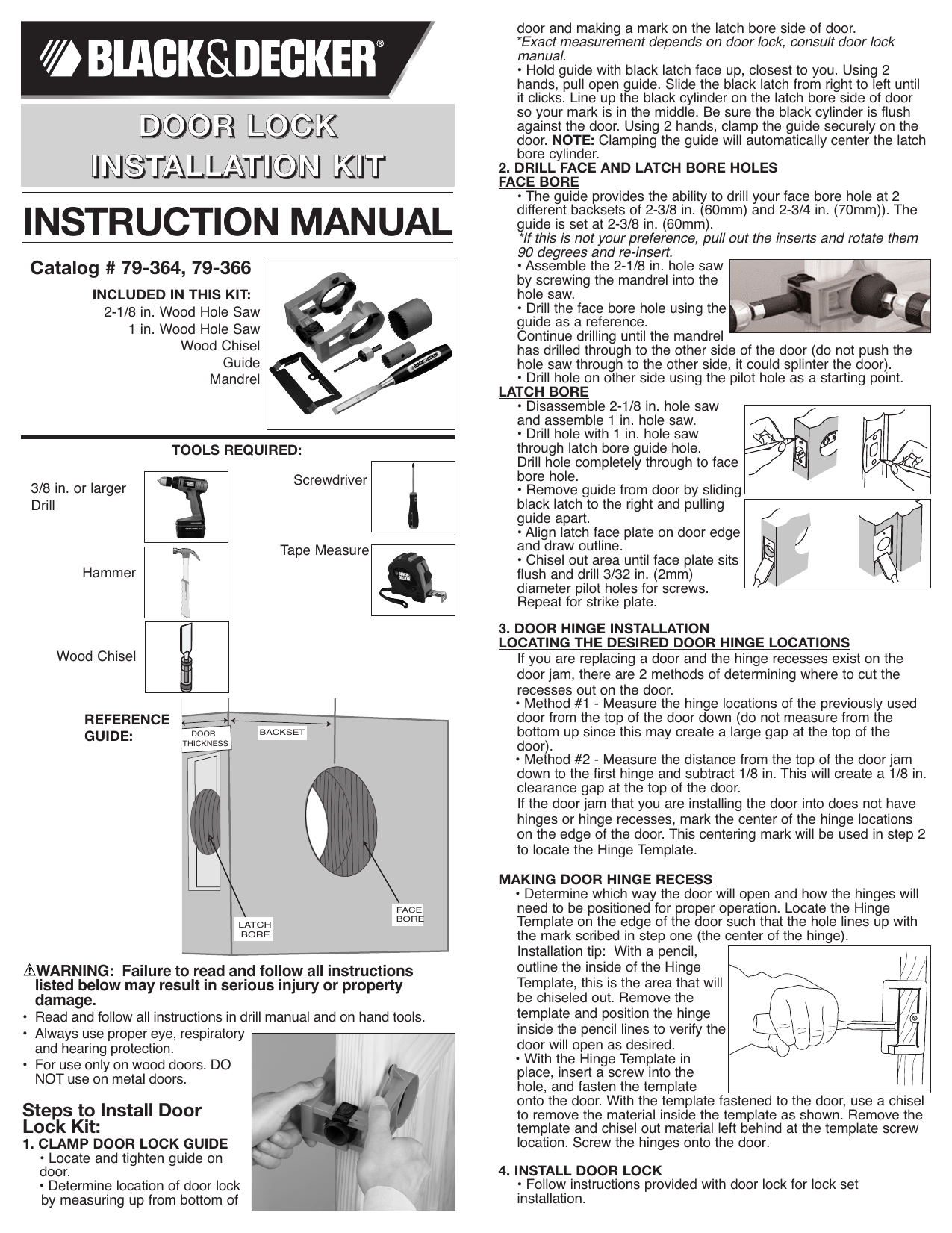 Black Decker 79 366 Door lock installation ki Instruction Manual