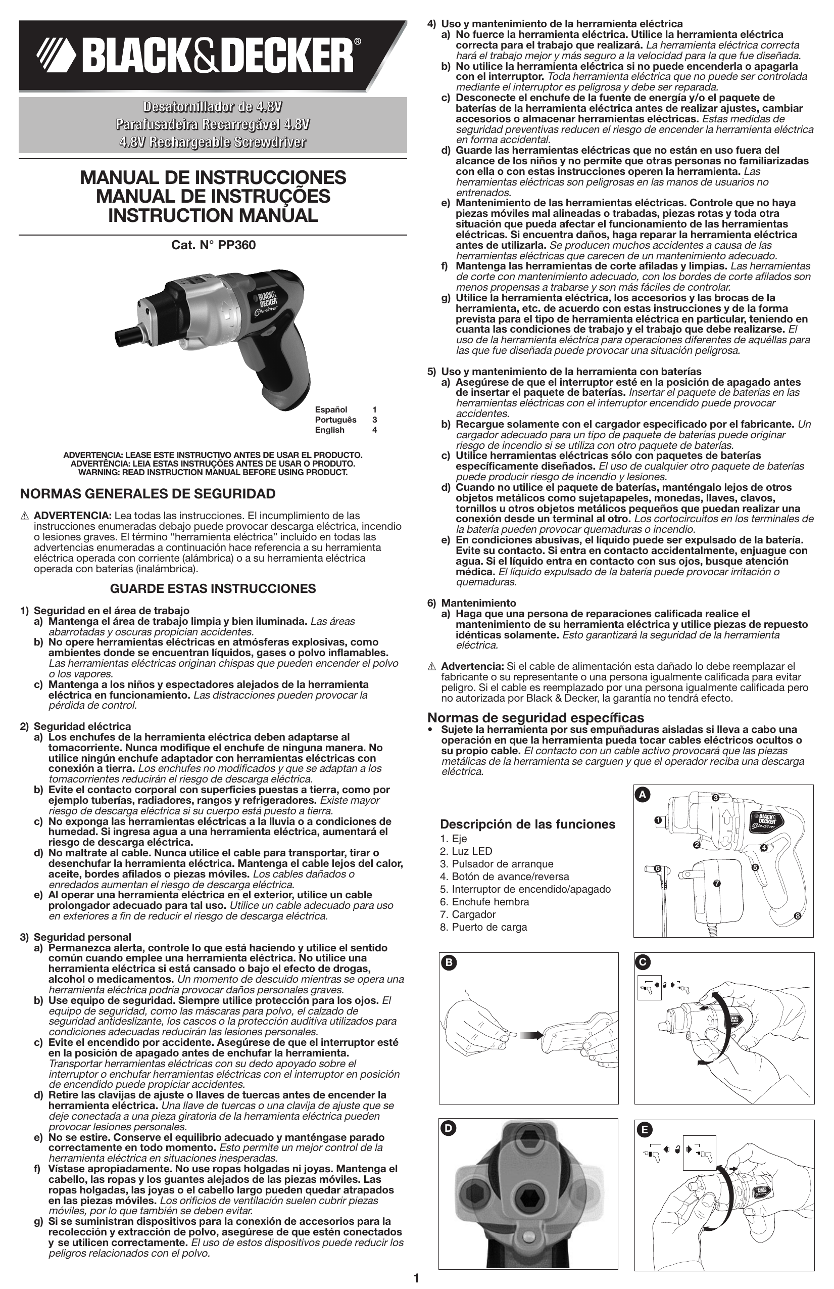 BLACK & DECKER PIVOT DRIVER PP360 USER MANUAL Pdf Download