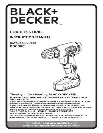 Black Decker BDCD8HDPK BDCD8BVA BDCD8C Instruction manual