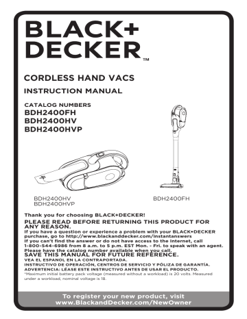 Black & Decker BDH2400FH Parts Diagram for Vacuum