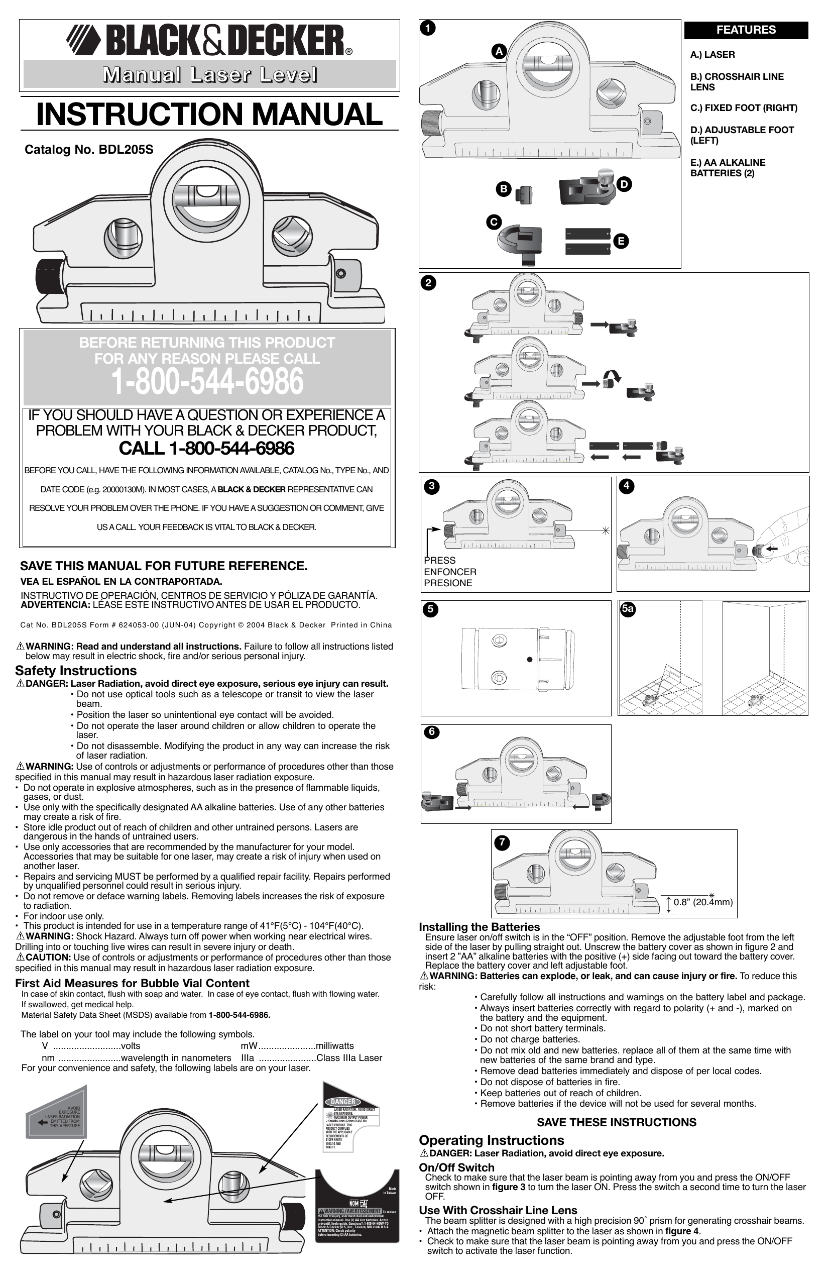 Black & Decker BDL190S Laser Instruction manual