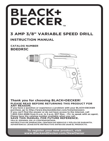 Black & Decker BDEDR3C 3amp 3/8 cord drill Instruction Manual | Manualzz