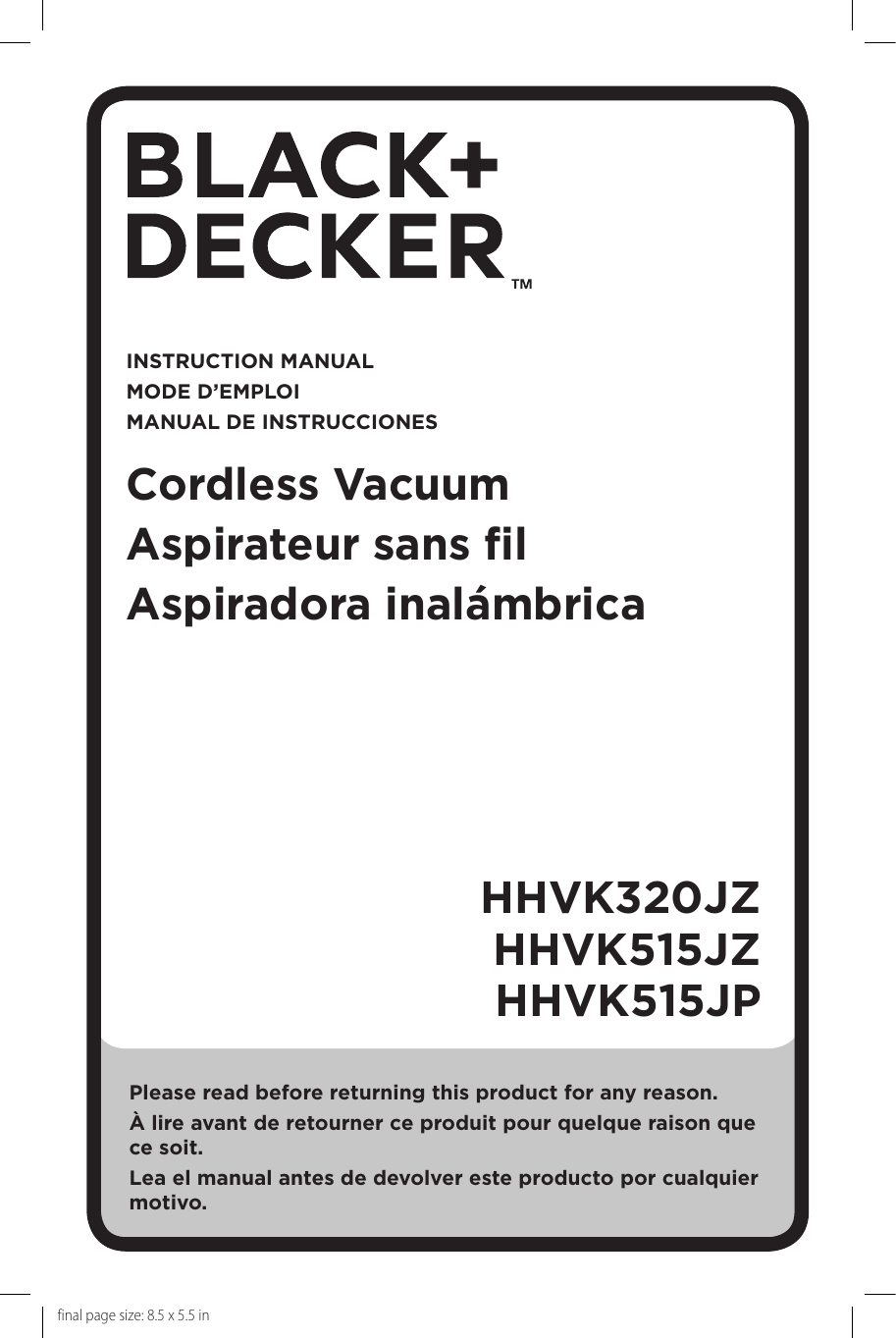 \u0026 Decker HHVK320JZ01 Instruction manual 