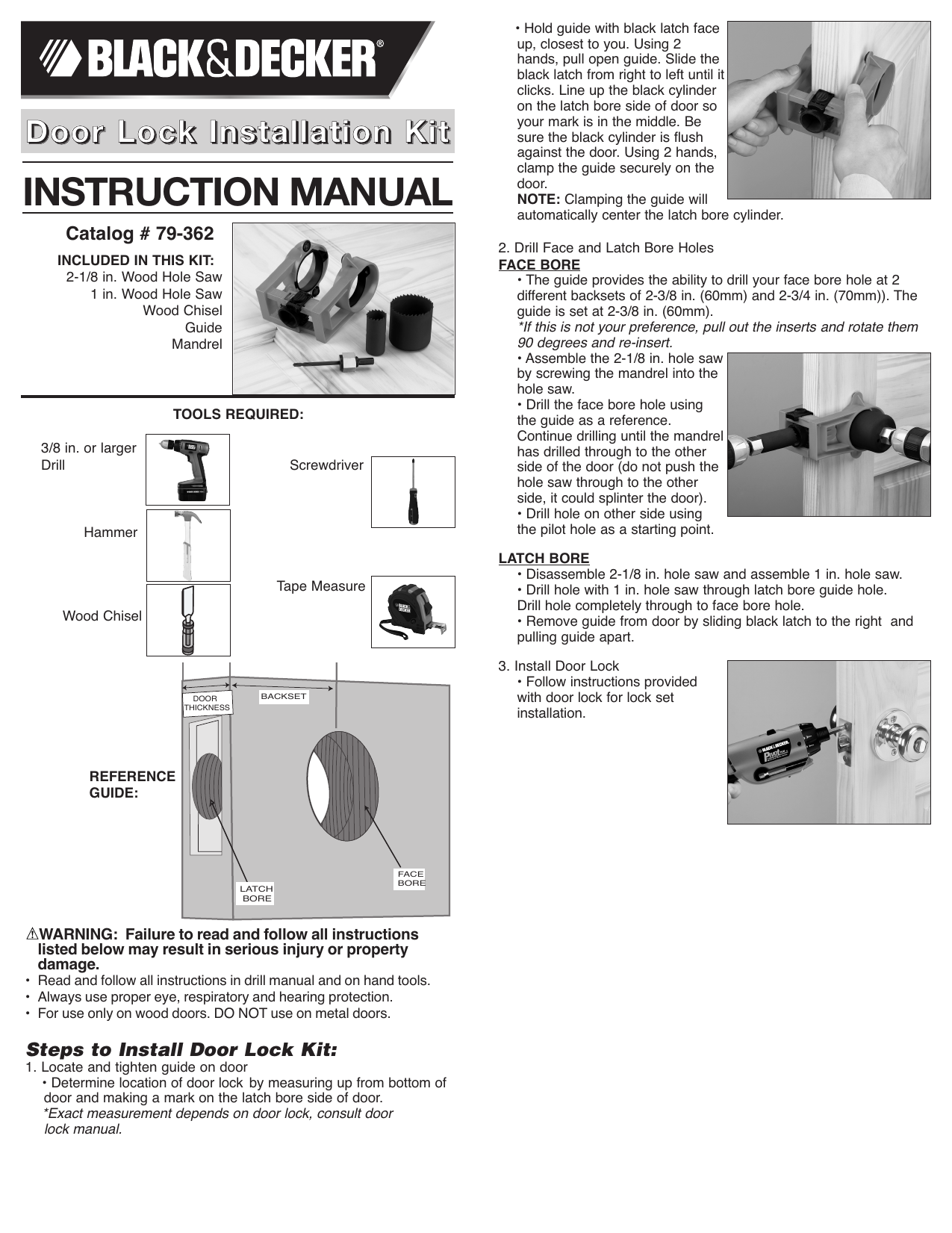 Black Decker 79 362 2 1 8 door lock kit Instruction Manual