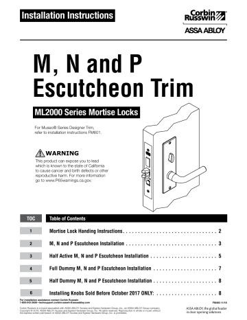 Assa Abloy Corbin Russwin ML2000 Series Installation Instructions ...