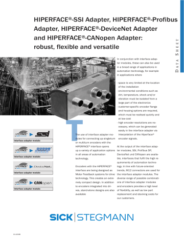 Sick HIPERFACE-SSI Adapter, HIPERFACE-Profibus Adapter, HIPERFACE ...