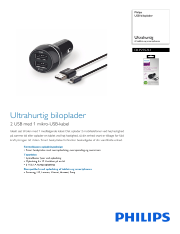 Philips DLP2357U/10 USB-biloplader Produktdatablad | Manualzz