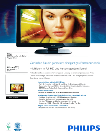 Philips 32PFL3605H/12 LCD-Fernseher Produktdatenblatt | Manualzz