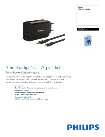 Philips DLP2621L/12 USB-seinalaadija Toote andmeleht | Manualzz