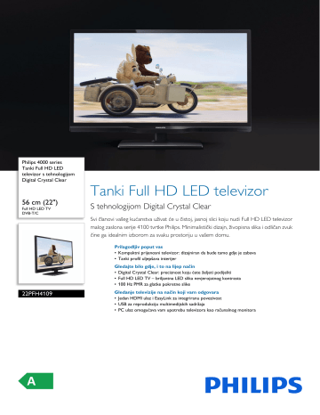 Philips 22PFH4109/88 4000 series Tanki Full HD LED televizor Product Datasheet | Manualzz