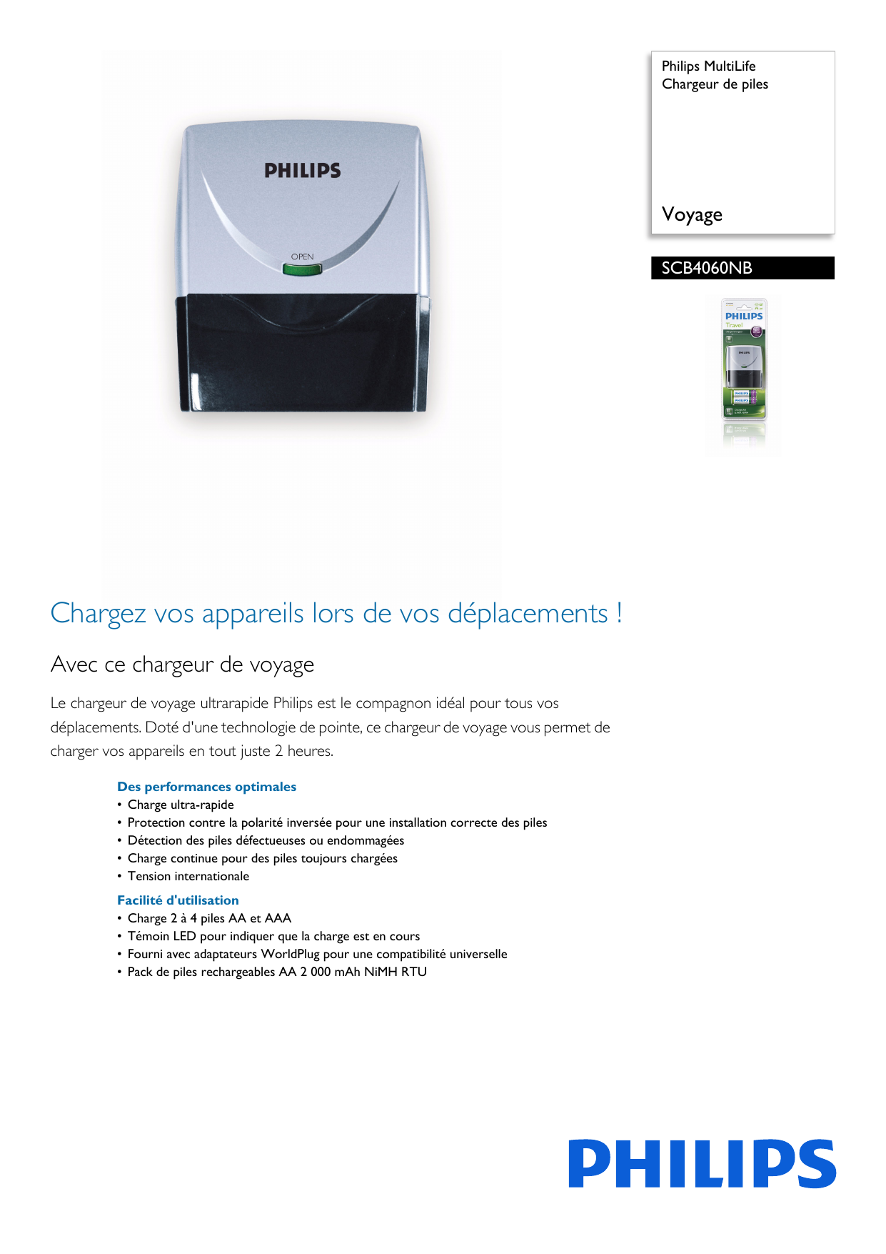 MultiLife Chargeur de piles SCB5660NB/12