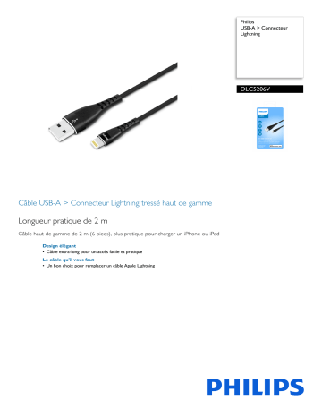Philips DLC5206V/00 USB-A > Connecteur Lightning Fiche technique de produit | Manualzz