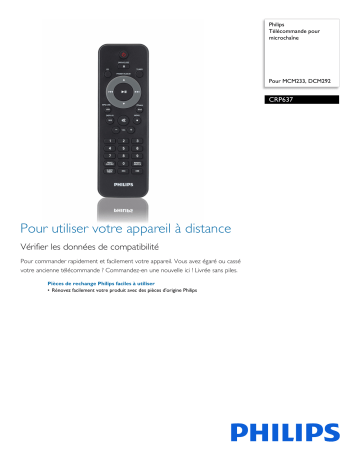 Philips CRP637/01 Télécommande pour microchaîne Fiche technique de produit | Manualzz