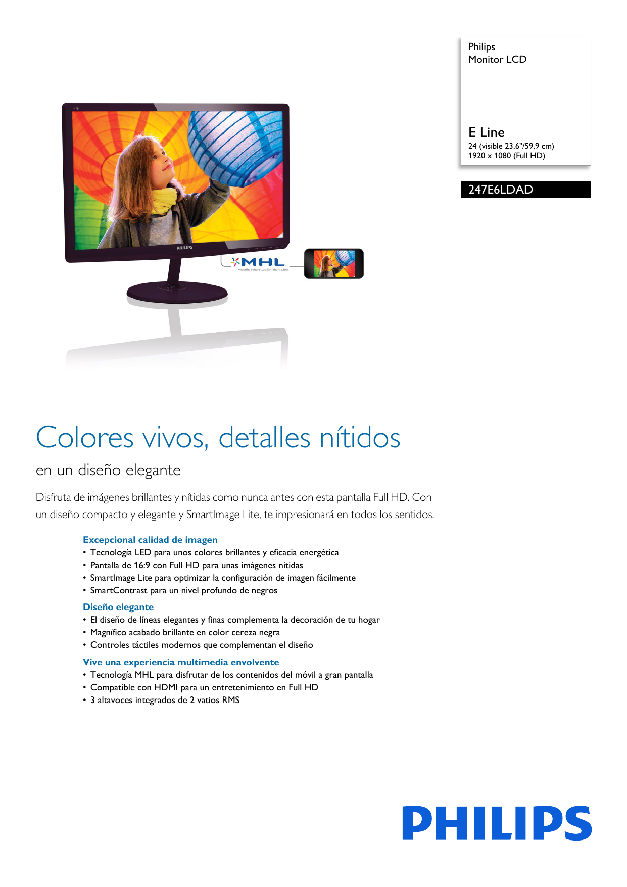 Philips 247E6LDAD/01 Monitor LCD Manual de usuario | Manualzz