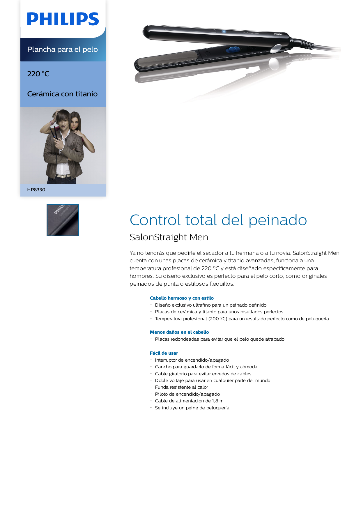 Philips HP8330/00 Plancha para el pelo Manual de usuario | Manualzz
