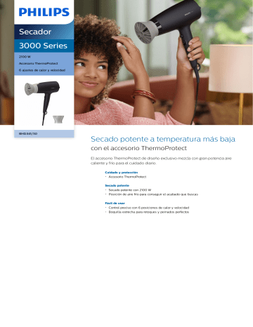 Philips BHD341/30 3000 Series Secador Manual de usuario | Manualzz