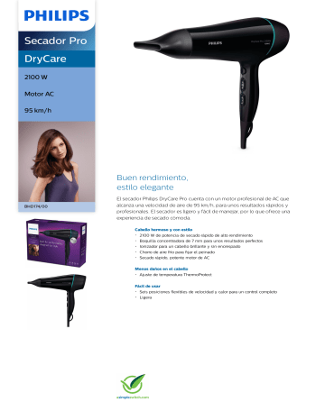 Philips BHD174/00 DryCare Secador Pro Manual de usuario | Manualzz
