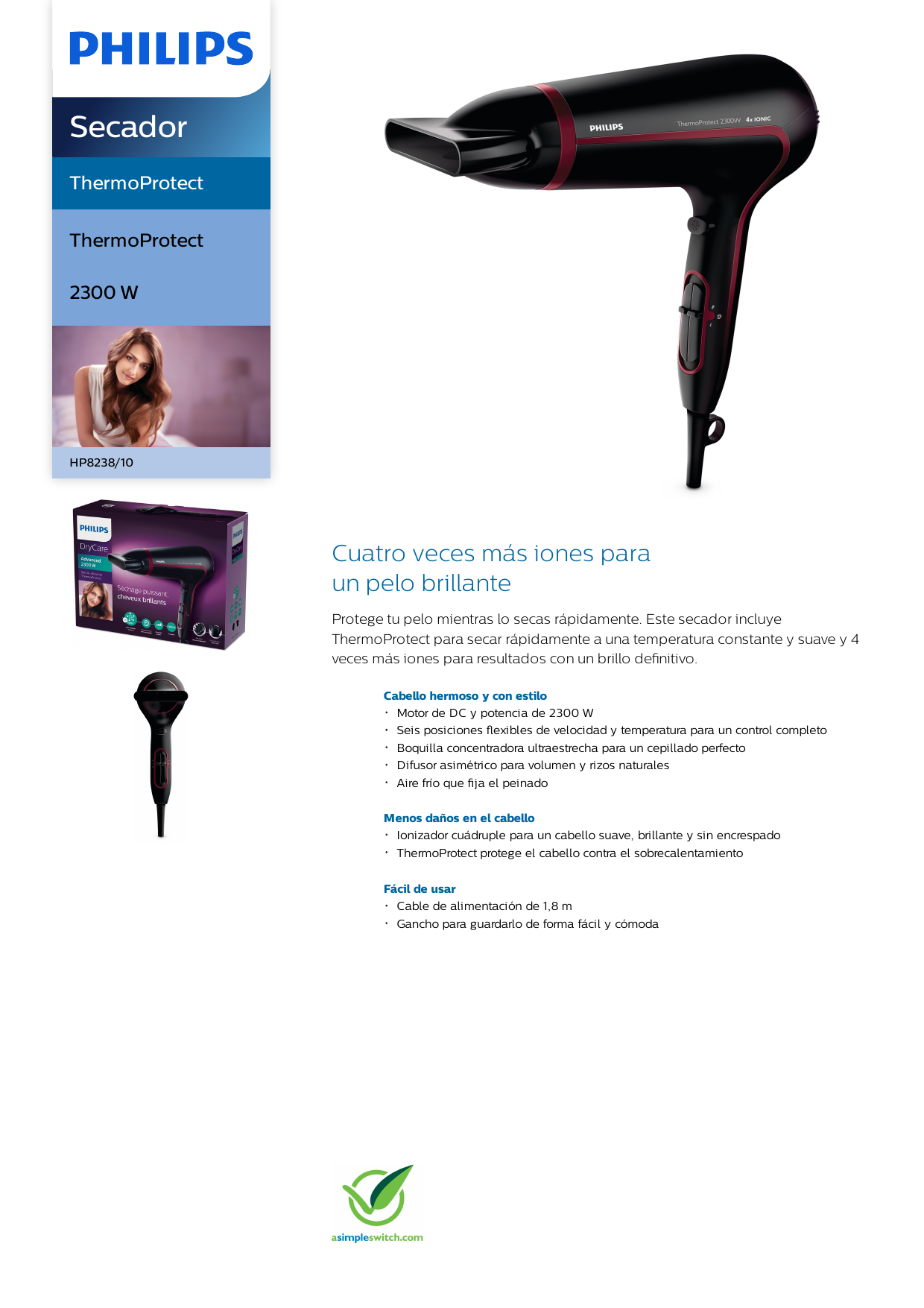Philips HP8238/10 ThermoProtect Secador Manual de usuario | Manualzz