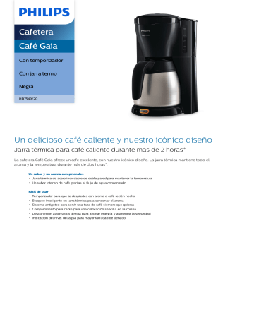 Philips HD7549/20 Café Gaia Cafetera Manual de usuario | Manualzz